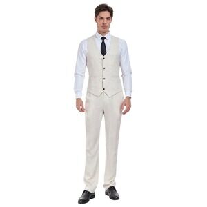 MEN'S LINEN V-NECK VEST & PANTS 2 PIECE SUIT